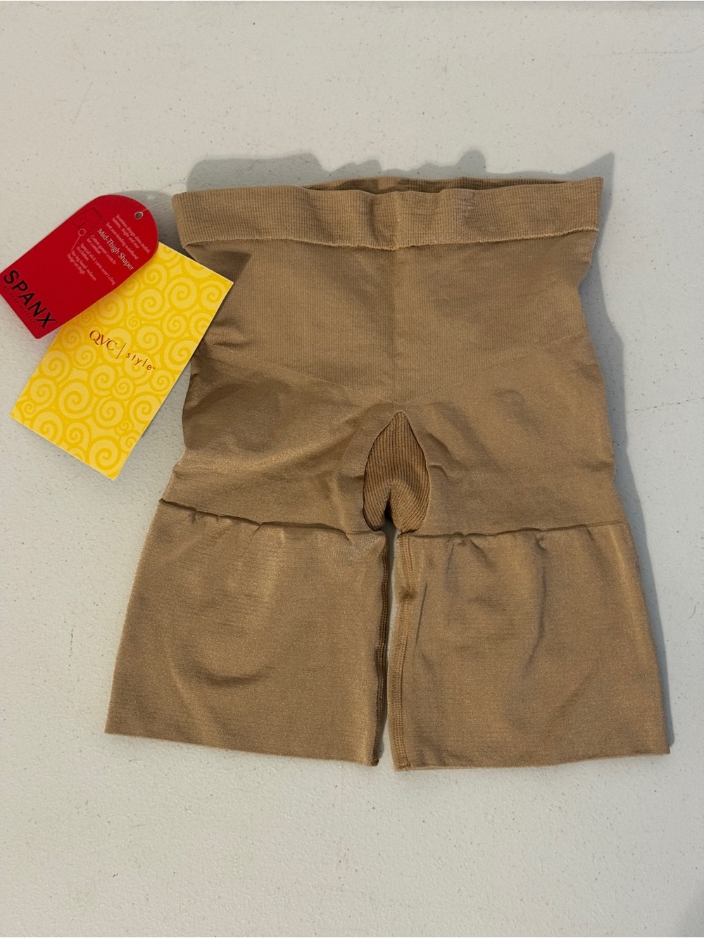 SPANX QVC Style Mid-Thigh Shaper Shorts Tan Nude Beige Spandex Women’s Size S